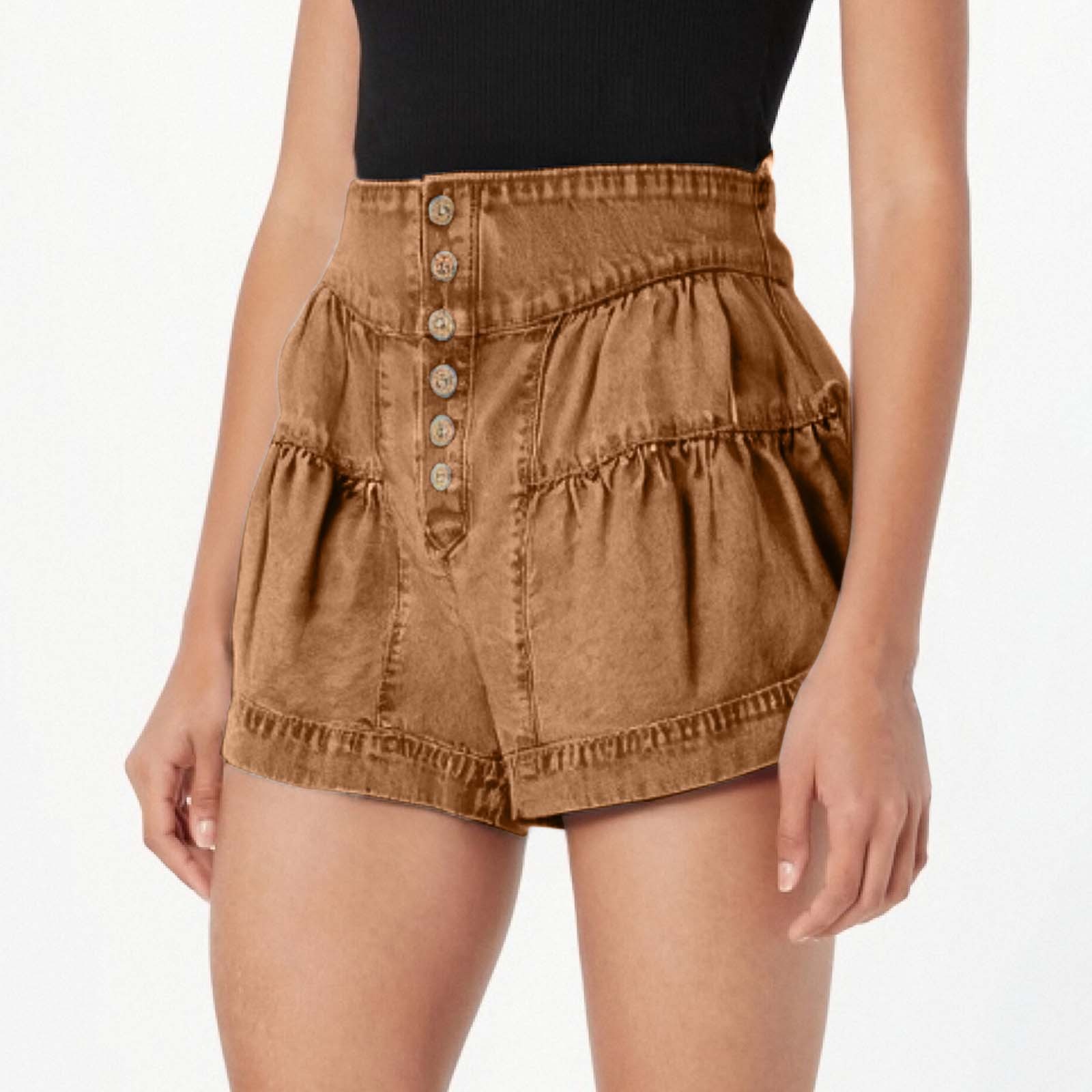 thumbnail image 2 of Pantalones cortos vaqueros con volantes y bolsillos para mujer, con cintura elástica, ligeros y cómodos, ideales para el verano., 2 of 6